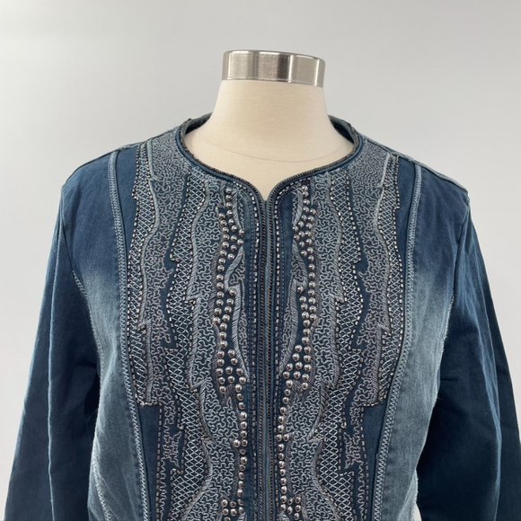 Reba Womens Blue Embellished Embroidered Studded Denim Jean Jacket  Size XL - Picture 3 of 12